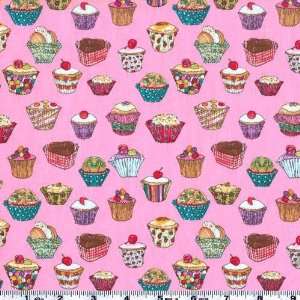  45 Wide Michael Miller Cupcakes Pink Fabric By The Yard 