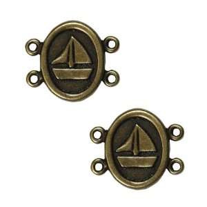  Antiqued Brass Plated 4 Loop Connector Oval With Boat 14mm 