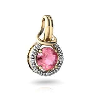   14K Yellow Gold Round Created Pink Sapphire Love Knot Pendant Jewelry
