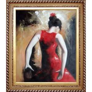 Dancing Girl with Red Long Skirt Oil Painting, with Exquisite Dark 