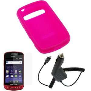 GTMax Hot Pink Soft Silicone Case + Clear LCD Screen Protector + Car 