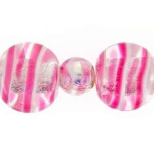  16mm Flat Round and 8mm Round Pink and Silver Foil Beads 