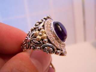 Authentic Barbara Bixby 18kt Gold Flower Sterling Amethyst Cabachon 