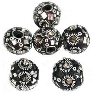  6 Round Black Lac Kashmiri Beads Jewelry Beading Craft 