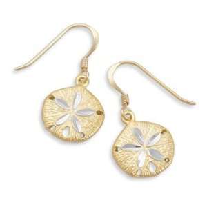   14K Gold Plate French Wire Earrings, .625 in long Sand Dollar Jewelry