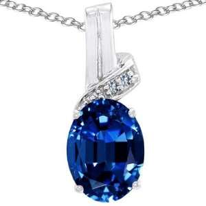 CandyGem 14k Gold Lab Created Oval Sapphire and Diamond Pendant(Metal 