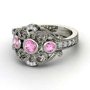  Autumn Palace Ring, Round Pink Sapphire Platinum Ring with Pink 