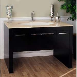 Bellaterra 55 In. Bathroom Marble Top Single Sink Wood Vanity Dark 