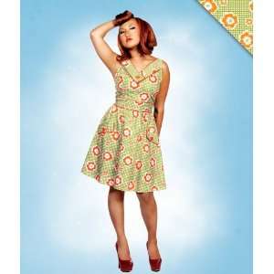  60s Retro Sunny Side Large Floral Print Dress L 