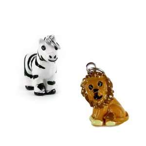 Set of Two, 3 D Cute Hand Painted Resin Zebra and Lion Charms, Qty 