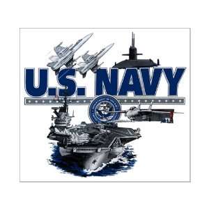 Small Poster US Navy with Aircraft Carrier Planes Submarine and Emblem