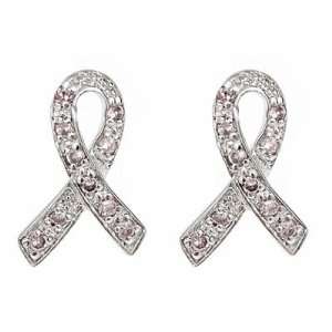    Breast Cancer Awareness Ribbon Earrings  Silver Jewelry