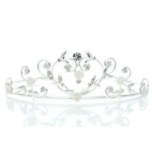   Princess Rhinestones Crystal Porcelain Rose Flower Wedding Crown Tiara