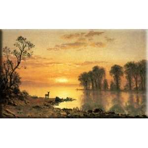 Sunset, Deer, and River 30x18 Streched Canvas Art by Bierstadt, Albert