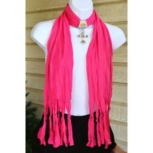  Pink Fashion Scarf with Cross Pendant 