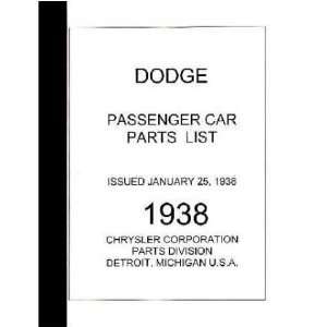  1938 DODGE Parts Book List Guide Catalog Automotive