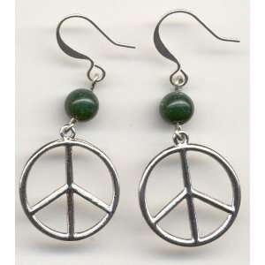 Sterling Silver Peace Earrings with Green Mountain Jade 
