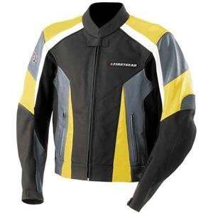  Firstgear Hammer Leather Jacket   Large/Black/Yellow 