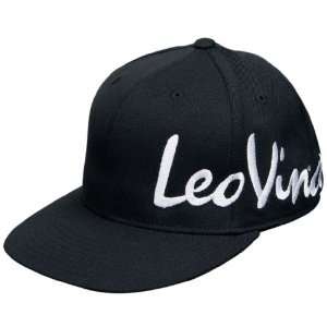  LeoVince Wrap Flat Brim Hat   Black  White Logo (L/XL 