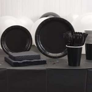 Black Plastic Party Eatery Set (Napkins, Cups, Plates, Spoons, Forks 