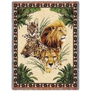 Big Cats Lion Leopard Cheetah Cotton Tapestry Throw Blanket  
