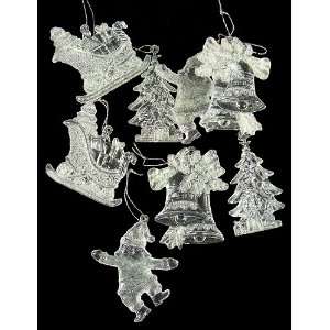   Of 432 Clear Glitter Santa Claus, Bell and Sleigh Christmas Ornaments
