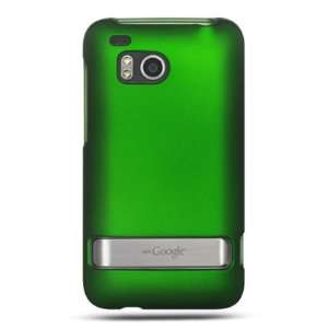 Rubberized phone case that has a solid green coloring that fits onto 