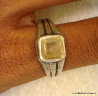 vintage antique tribal old silver citrine gemstone ring  
