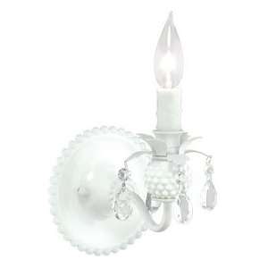 Milk Glass Sconce With White Floral Lampshade