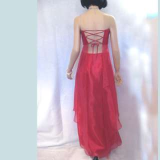 EXQUISITE SHEER RED PROM DANCE DRESS GOWN*LACE UP BACK  
