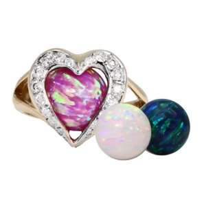  Interchangeable Opal & 1/4 Carat Diamond Heart Ring 14K 