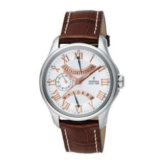 Retro Grade Stainless Steel Leather Strap 24 Hour Dual Time Watch 