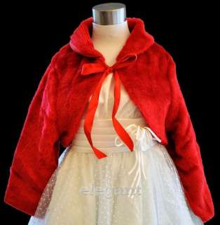 Red Girls Faux Fur Wedding Long Jacket Coat Age 1 9  