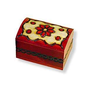 Wooden Box, 5437, Handcrafted Keepsake Chest, tiny, Brown with Flower 