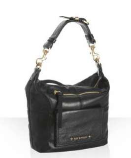 Givenchy black leather flap detail small hobo bag   