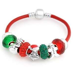   Santas Christmas Red Leather Charms Bracelet Pandora Style Jewelry