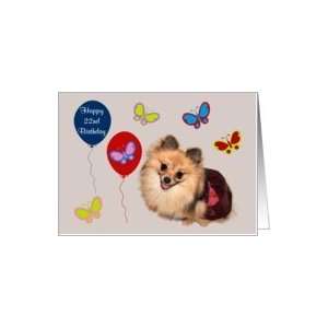  22nd Birthday, Pomeranian surrounded by butterflies Card 