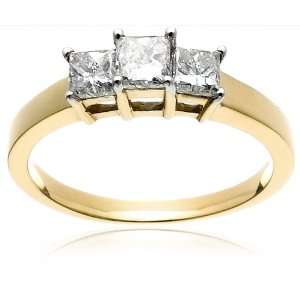 14k Yellow Gold Princess Cut 3 Stone Diamond Ring (3/4 cttw, I J Color 