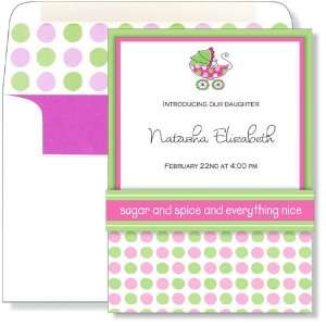  Girl Baby Shower Invitations   Pink & Green Dotted Pram 