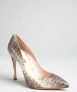 Miu Miu grey and cream snakeskin point toe heels style# 319412801