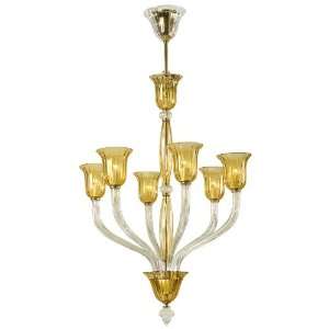  Vetrai Amber and Clear 6 Light Murano Glass Style 