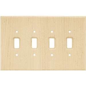   Wood Square Quad Switch Wall Plate, Unfinished Wood