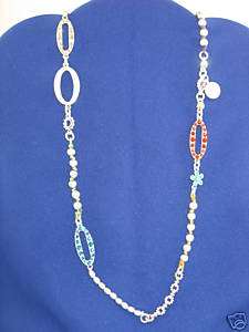 Jessica Simpson Brushed Silver Long Sparkle Necklace  