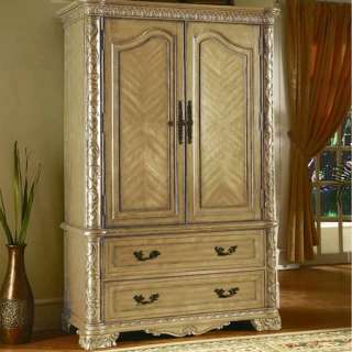 Traditional Formal Antique White Color Wood TV Armoire Only Bedroom 