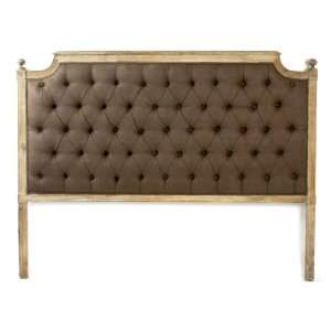   Shabby Chic Limed Oak Brown Linen Tufted Headboard  Queen Home