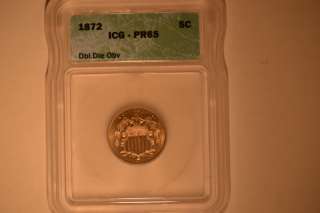 1872 Shield Nickel ICG PR 65  