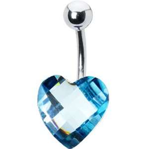  Sparkling Aqua Prism Heart Belly Ring Jewelry