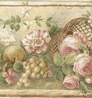 Wallpaper Border with BASKETS FLOWERS FRUIT ROSES  