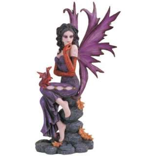   Fairy Collectable Figurine Sitting Elegantly On Rocks With Baby Dragon