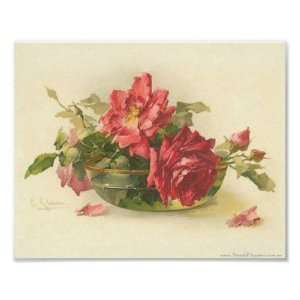  Vintage Catherine Klein Red Roses in Bowl Print